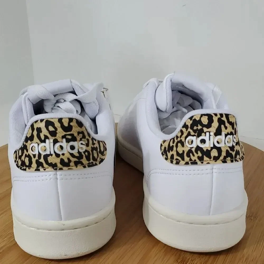 adidas Advantage Cloud White Leopard Print Tennis Sneakers Women's 9 NIB